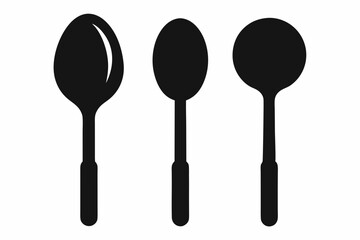 spoon vector icon, fork spoon black icon, set of kitchen utensils silhouette vector