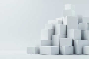 Obraz premium Stacked White Boxes on Minimalist Background for Shipping, Moving, and Storage Concepts in a Modern and Clean Environment