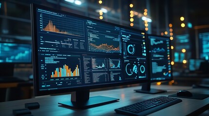 Fototapeta premium financial analysis on Multiple Screens