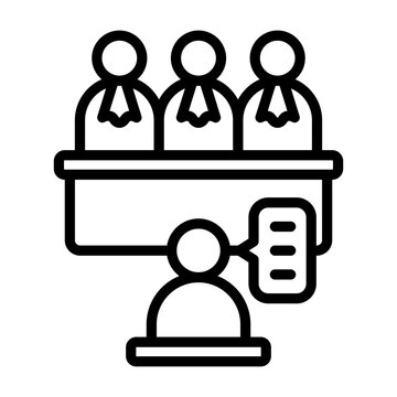 courtroom scene: judges, lawyer, and document clip art preview