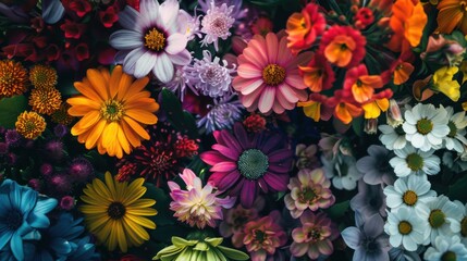 A powerful visual of a vibrant spectrum of different flowers blooming together in a garden, Symbolizing the beauty and richness of embracing diversity in all its forms, minimalist style
