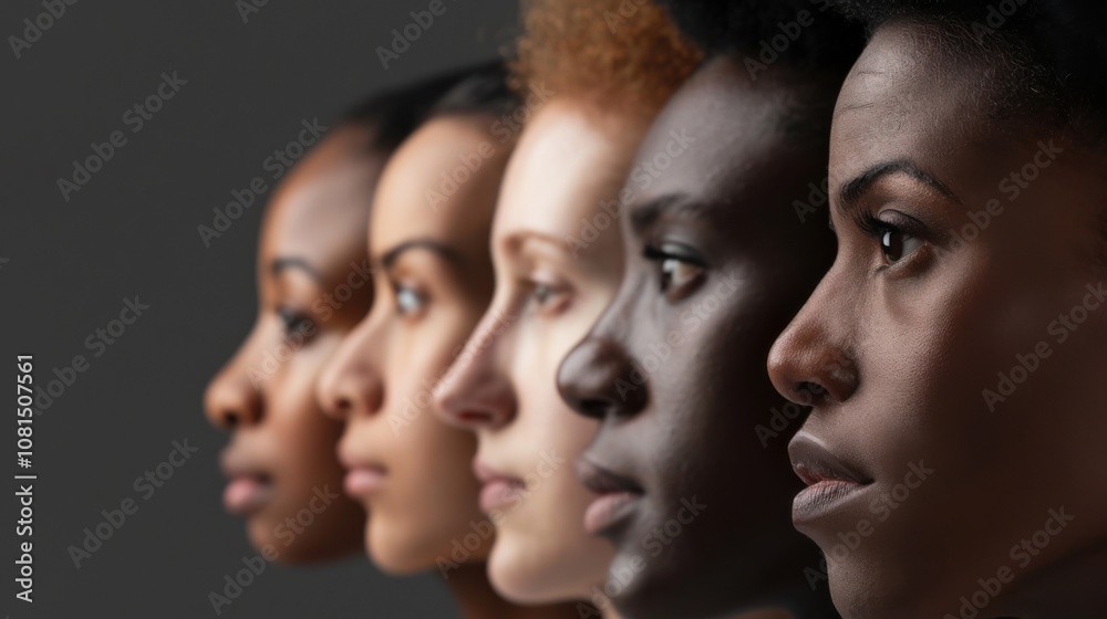 Poster A powerful visual of equal representation, showing a row of diverse faces in profile, each equally lit and framed