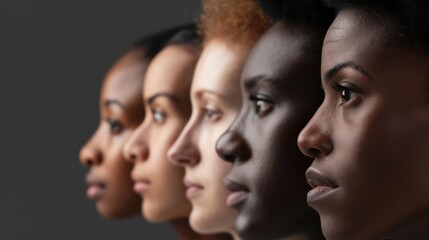 A powerful visual of equal representation, showing a row of diverse faces in profile, each equally lit and framed