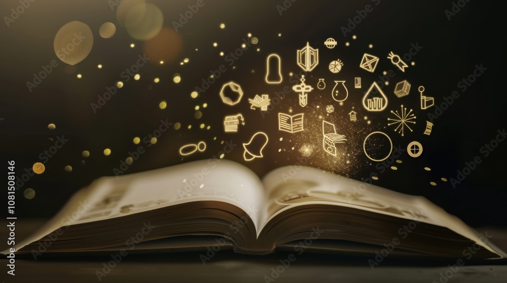 Poster A powerful visual of inclusive storytelling, depicting a book with pages that transform into a diverse range of symbols and icons, Representing the richness of stories from various perspectives