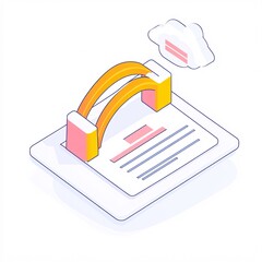 2408_025.A simple vector icon illustration depicting of printed bond certificate forming  bridge, representing  fixed income, at center for a website isolated white background