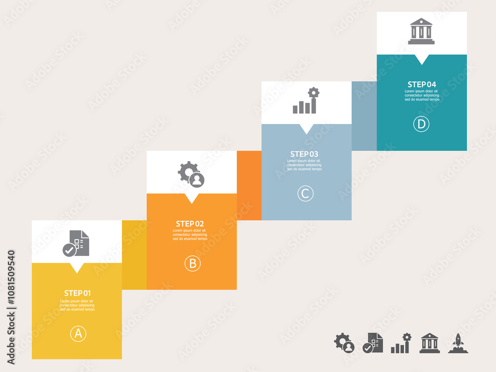 Wall mural infographics timeline business workflow report background with business icon 4 steps for presentatio