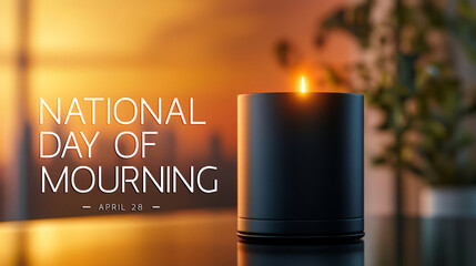 Elegant candle burns softly in a serene setting, symbolizing reflection and remembrance on National Day of Mourning, observed annually on April 28 each year.