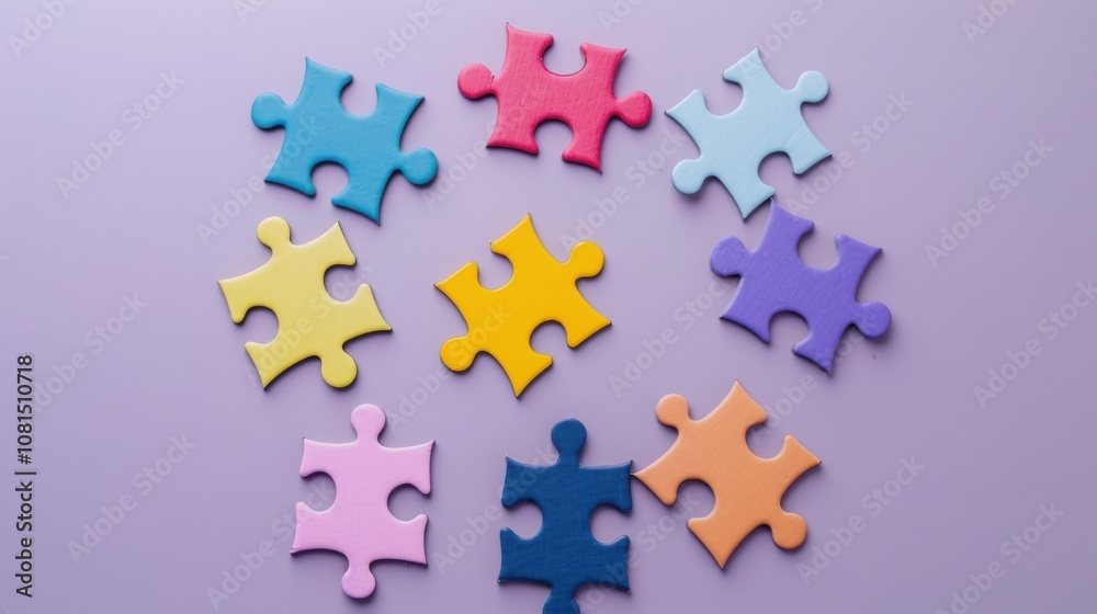 Poster a series of colorful, interconnected puzzle pieces against a solid background, symbolizing the conce