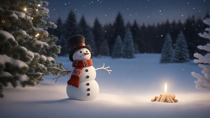 Fototapeta premium snowman with christmas tree