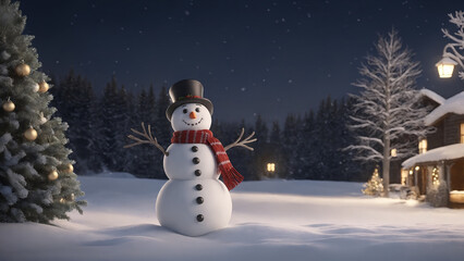 Obraz premium snowman with christmas tree