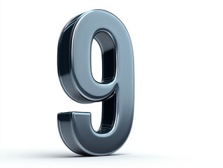 A shiny, three-dimensional number 9 displayed on a white background.