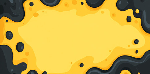 Fototapeta premium Bright yellow abstract background with black fluid shapes creating dynamic design