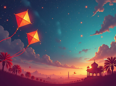 Happy maker Sankranti festival background decorated with Kites