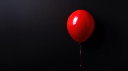 A single bright red balloon on a black background symbolizing equity, Emphasizing the visibility and importance of each individual's needs, minimalistic style