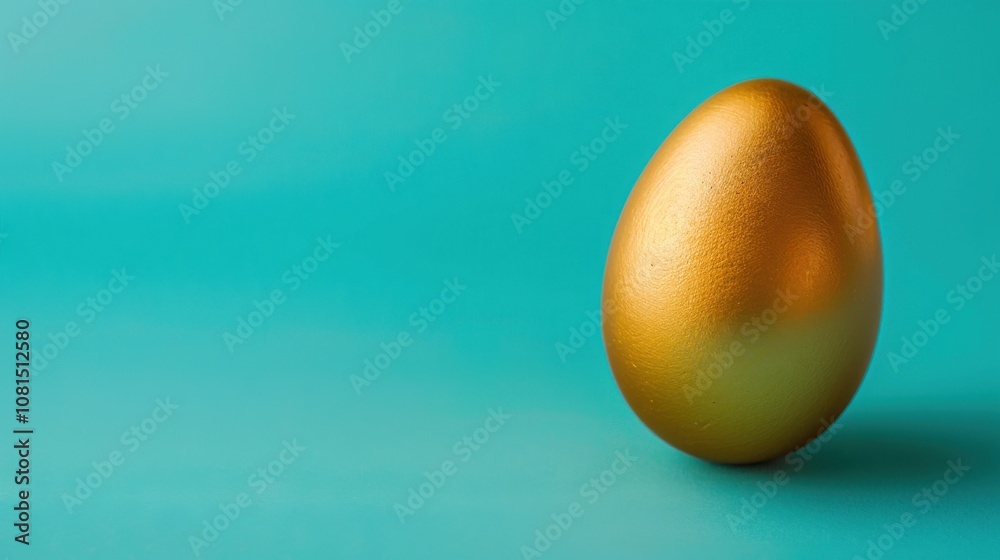 Poster A single golden egg on a bright blue background representing the value of diversity, Emphasizing the preciousness and unique contributions of each individual, minimalistic style