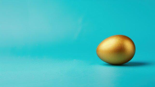A single golden egg on a bright blue background representing the value of diversity, Emphasizing the preciousness and unique contributions of each individual, minimalistic style