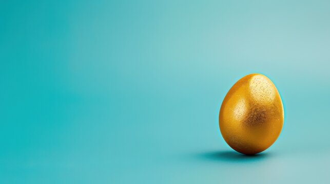 A single golden egg on a bright blue background representing the value of diversity, Emphasizing the preciousness and unique contributions of each individual, minimalistic style