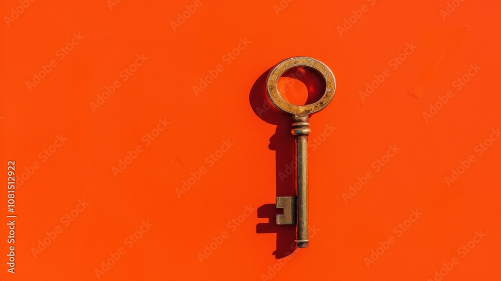 Poster a single key on a bright orange background symbolizing access and opportunity, highlighting the pote