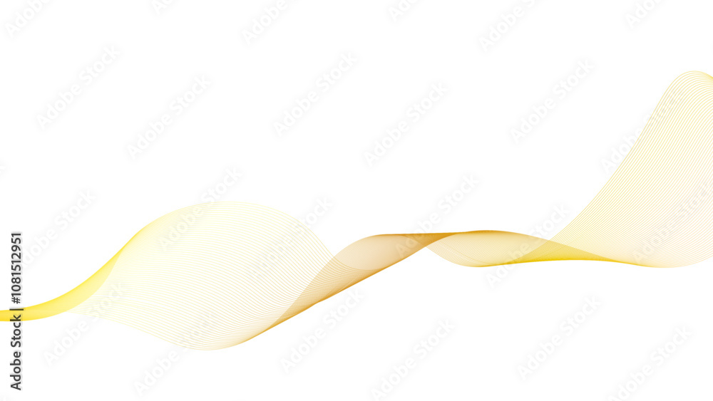 Wall mural abstract gold wave design element. glowing smooth wavy line. abstract motion of curve lines, light s
