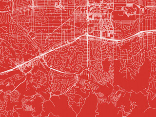 Fototapeta premium Christmas Map of Woodland Hills California, USA in Snowy White on Festive Red Background.