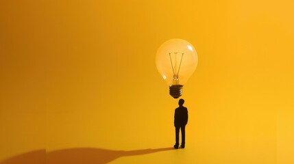 A small silhouette standing under a glowing light bulb on a solid yellow background representing enlightenment through diversity