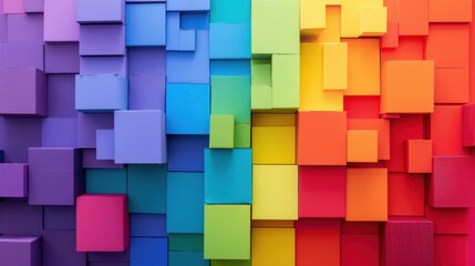 Obraz premium A spectrum of color blocks arranged in a staggered pattern, metaphorically representing the spectrum of human experiences and identities, minimalist style