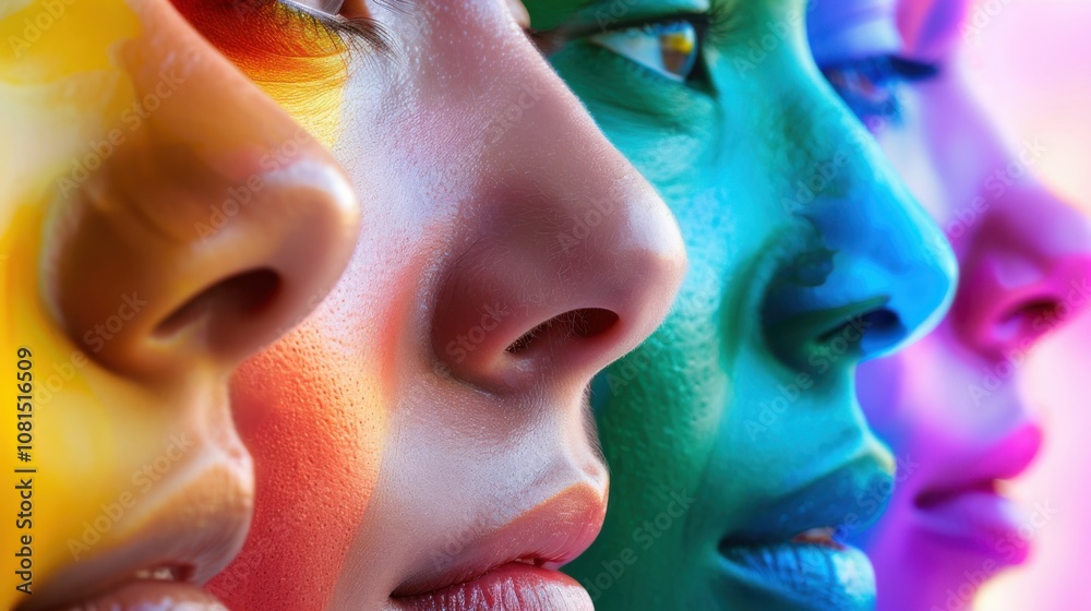 Poster A spectrum of colors blending into a unified gradient, Symbolizing harmony and acceptance across diverse identities, photography style