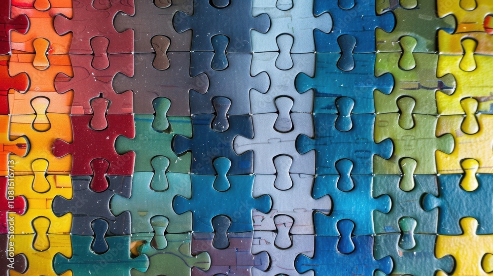 Poster a spectrum of differently shaped puzzle pieces fitting together seamlessly, illustrating the strengt
