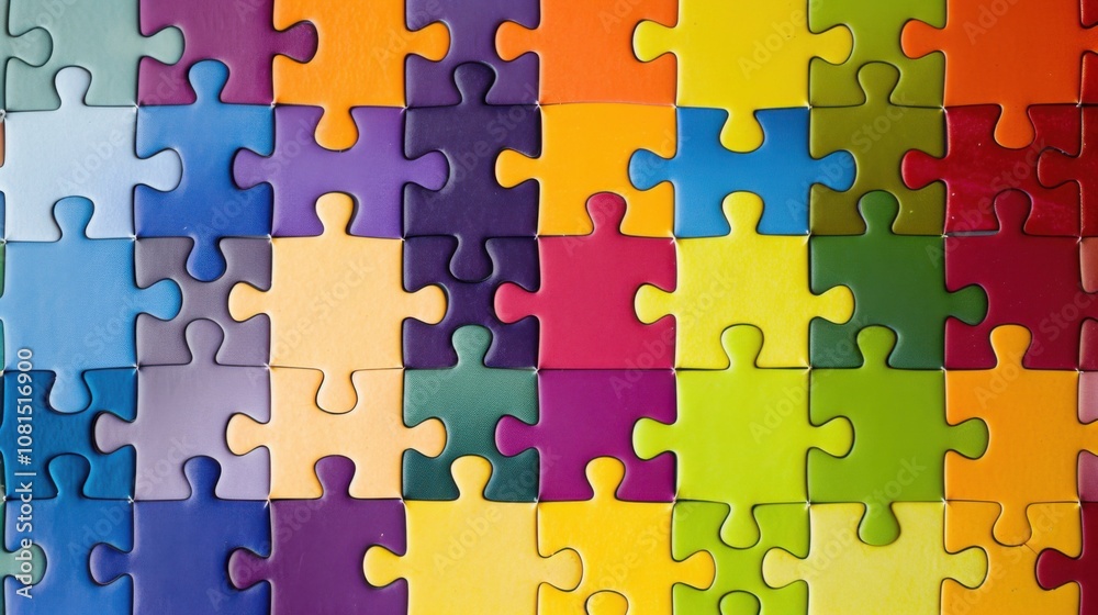 Poster a spectrum of differently shaped puzzle pieces fitting together seamlessly, illustrating the strengt