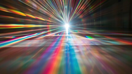 A spectrum of light beams converging into a single beam of white light, Signifying the clarity and unity achieved through diverse perspectives, photography style