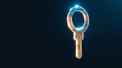 A digital key symbol glowing against a dark background, representing security, unlocking information, and the concept of access.