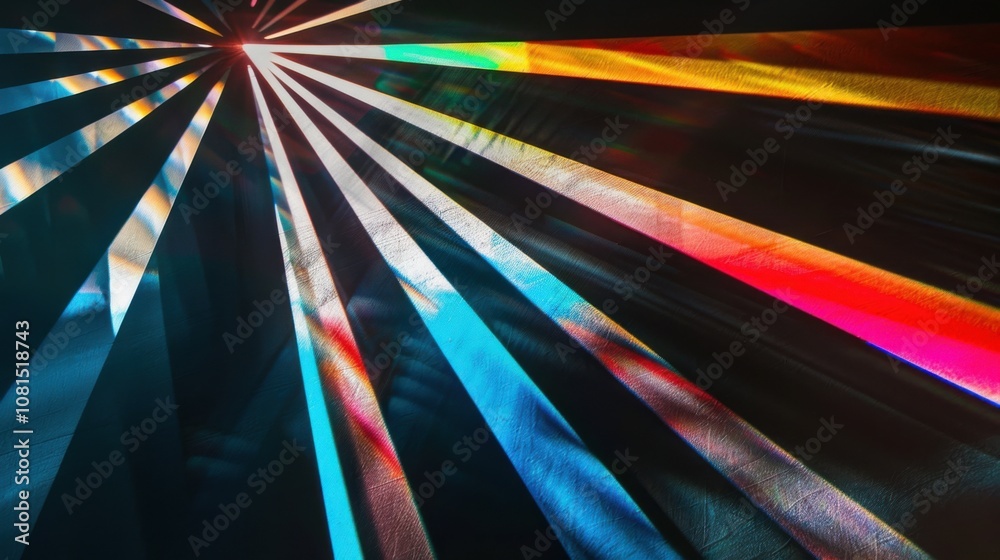 Poster A spectrum of light rays converging into a central point, symbolizing the clarity and unity achieved through diverse perspectives, photography style