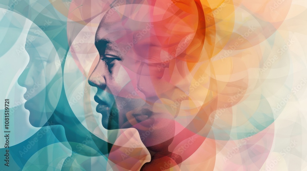 Poster A spectrum of voices, with overlapping circles in gradient shades, symbolizing inclusiveness and representation