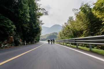 Athletes are participating in a bicycle race