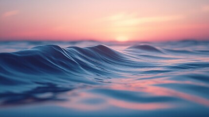 Obraz premium Close-up of ocean waves reflecting a pink sunset.