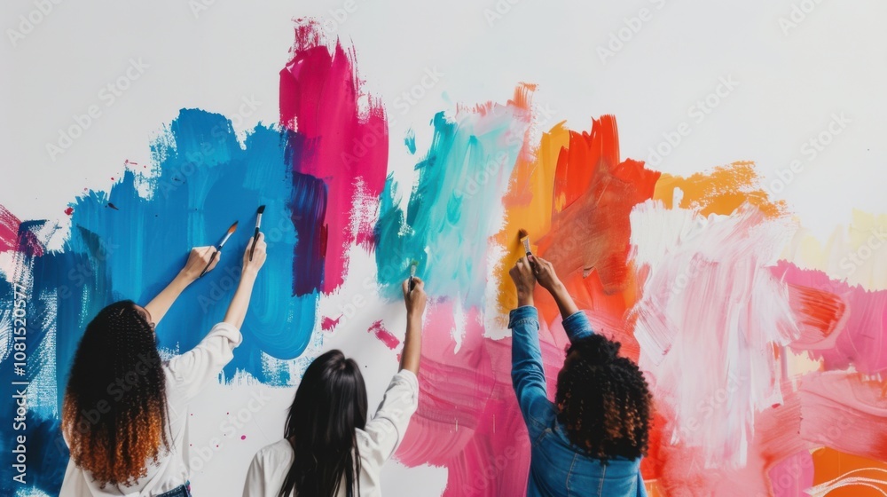 Poster a stark visual of representation, showing a blank canvas being painted with diverse strokes and colo