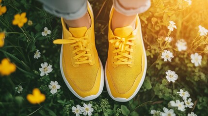 Yellow Sneakers with Flowers and Greenery