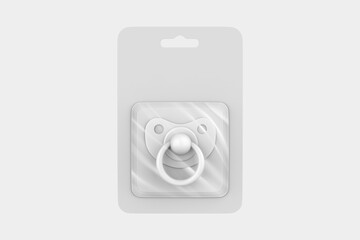 Blister Packaging with Rubber Pacifier Mockup. 3d illustration