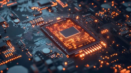 Data protection and cyber security with glowing chip and world map background