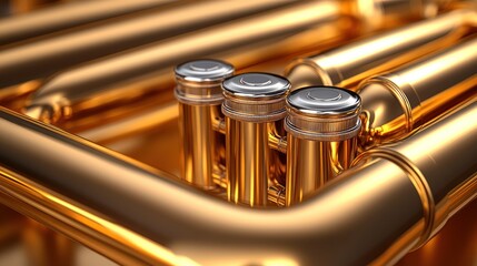 Naklejka premium Closeup of valves on a golden trombone.