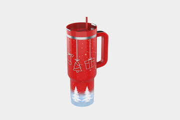 Obraz premium Christmas Gift Stainless Steel Coffee Tumbler With Handle and Straw Water Tea. 3d illustration