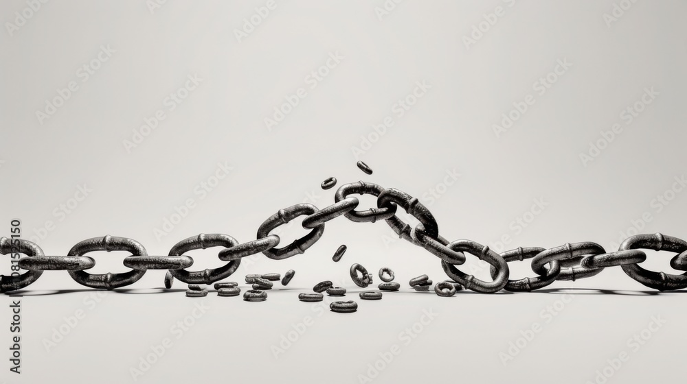 Poster a striking visual of racial injustice, with symbolic chains breaking apart against a stark, empty ba