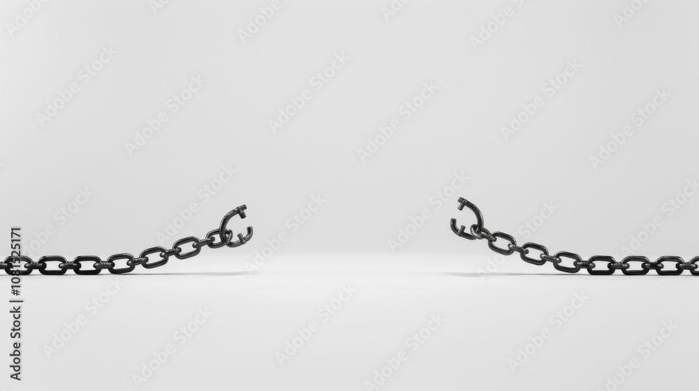 Poster a striking visual of racial injustice, with symbolic chains breaking apart against a stark, empty ba