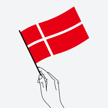 recommend clip art: Hand holding Denmark flag in line art drawing style. Denmark hand Flag waving. Vector illustration