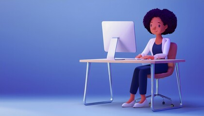 Fototapeta premium burnout at the desk. Lonely employee at desk, stressed and fatigued, 3D illustration.