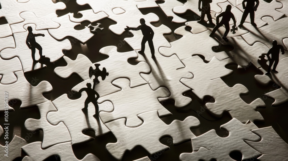 Poster A symbolic image of collaborative success, depicting a diverse team working together to assemble a complex puzzle