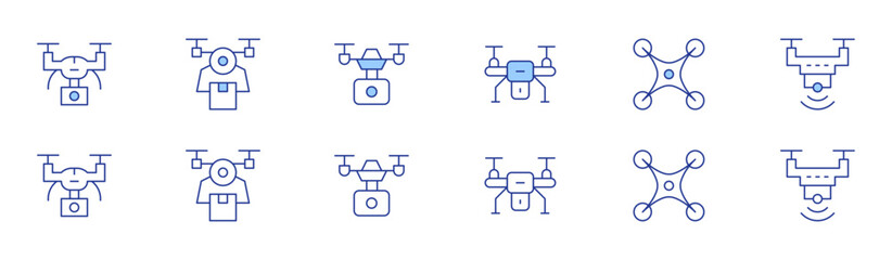 Drone icon set in two styles, Duotone and Thin Line style. Editable stroke. camera drone, drone.