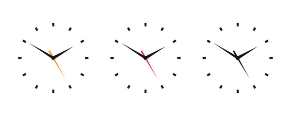 Vector clock face set PNG. White and black dial clock. Simple minimalistic wall clocks icon on transparent background