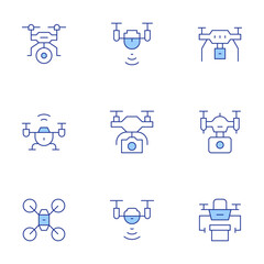 Drone icons set. Line Duotone style, editable stroke. camera drone, drone, drone delivery