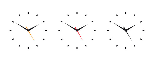 Vector clock face Set. White and black dial clock. Simple minimalistic wall clocks icon